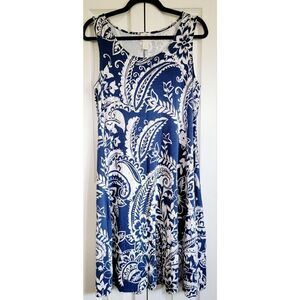 Chico’s 1‎ Blue/White Floral Paisley Sleeveless Stretch Tank Dress Medium 8/10
